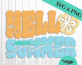 Hello Summer SVG & PNG, Digital Download, Hippie svg, Groovy svg, Beach svg