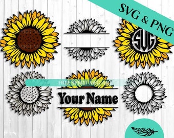 Sunflower SVG & PNG, Monogram Frame svg, Title Frame svg, Digital Download svg files for cricut, SVG Bundle, Floral svg, Fall svg