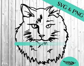 Long Haired Cat SVG & PNG, Instant Download Cut Files, Feline Series #2