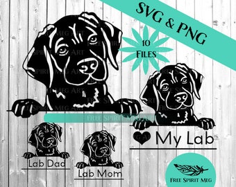 Black Labrador Retriever Puppy SVG & PNG Bundle, 10 files, Instant Download Cut File, Black Lab with Border