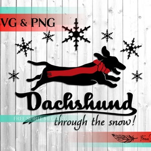 Teckel door de sneeuw SVG & PNG, Kerstmis teckel SVG, Doxie SVG, digitale download SVG-bestand voor cricut, hond moeder SVG, winterkleding