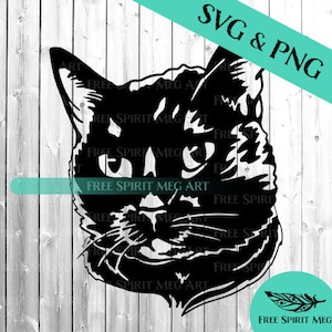 Schwarzes Katzen Gesicht, Feline Serie, Sofort Download SVG & PNG, 2 Dateien