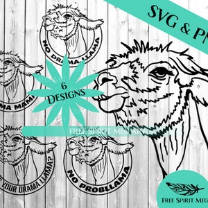 Llama SVG & PNG Bundle, 12 fichiers, Téléchargement instantané, No Drama Llama