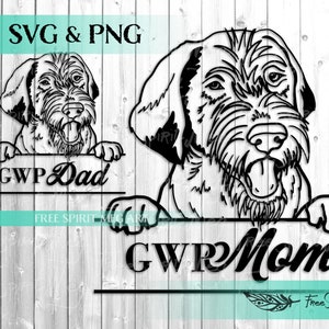 Duitse ruwharige aanwijzer SVG & PNG, digitale download SVG-bestanden voor cricut, GWP hond SVG, hond moeder SVG, hond papa SVG, jachthond SVG