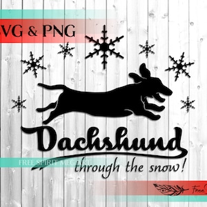 Teckel door de sneeuw SVG & PNG, Kerstmis teckel SVG, Doxie SVG, digitale download SVG-bestand voor cricut, hond moeder SVG, winterkleding