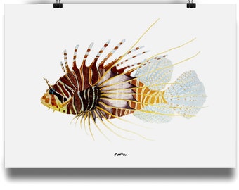 A4 - Lionfish - Fine Art Bamboo Print - Landscape