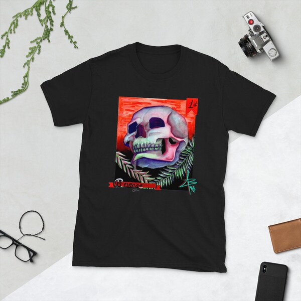 Camiseta gráfica única ilustración calavera "Revenge" manga corta unisex. Ilustración única de BeautyJulik