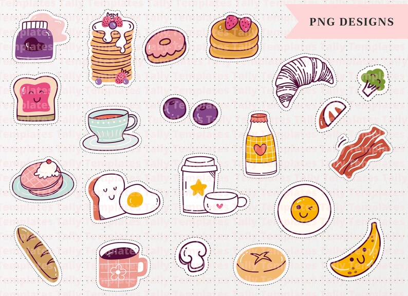 Kawaii Breakfast PNG Printable Stickers for Cricut & - Etsy