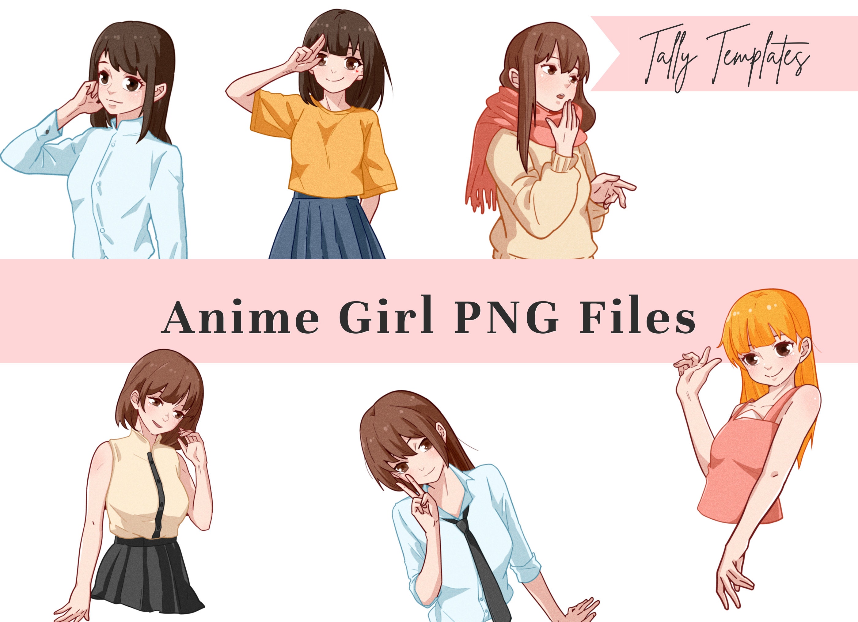 Japanese Anime Girl PNG Printable Stickers for Cricut & Silhouette
