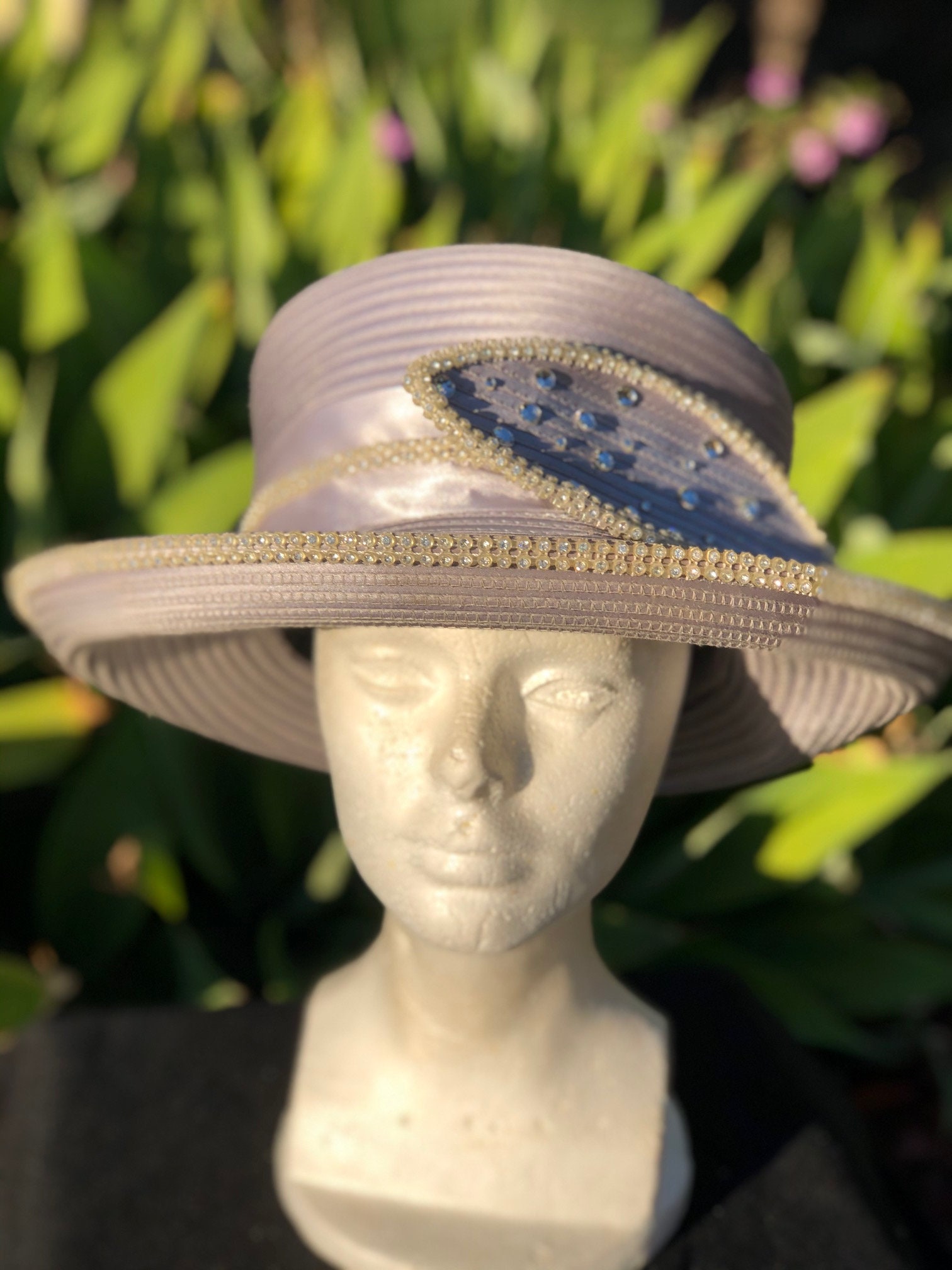 Vintage BMJ Studio Silver Grey Ladies Hat With Rhinestones 