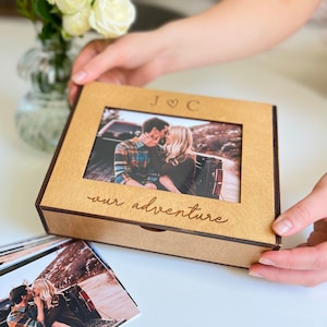 Personalized Photo Storage Box | Wooden Keepsake Memory Box | Adventure Time | Honeymoon | Anniversary Gifts For Husband, wife, boyfriend