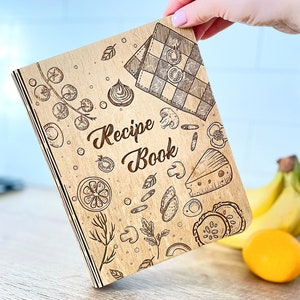 Recipe Book | Wooden Notebook Journal Cookbook | Recipe Binder | Bridal Shower Gift | Christmas Gift For Mom, Daughter | Birthday Gift