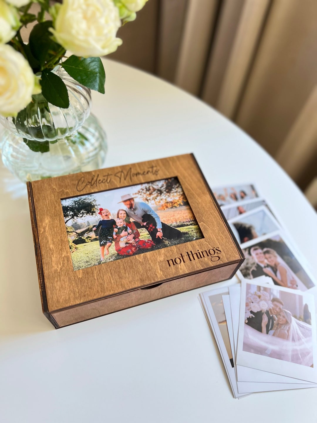 Wooden Photo Storage Memory Box - Valentines Day Gift for Husband, Wife ...
