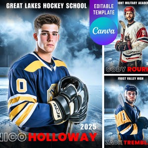 Eishockey Canva Benutzerdefinierte Vorlage, Sport bearbeitbare Canva Vorlage für Senior Night Poster, Karten, Banner