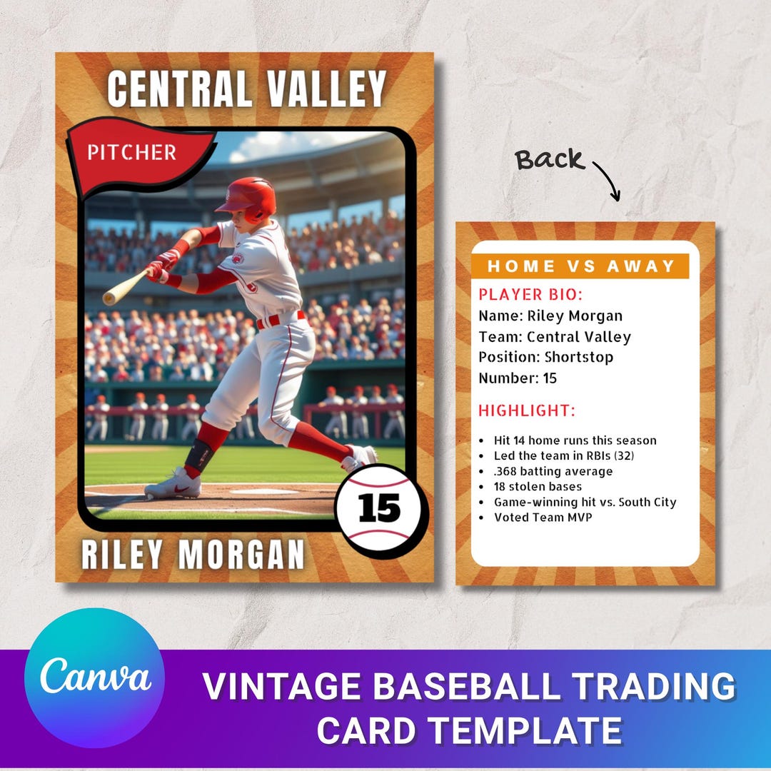 Custom Vintage Baseball Trading Card Canva Template, Editable Baseball ...