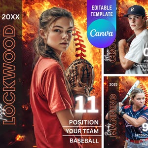 Modello Canva "Incendio di baseball", modello Canva sportivo modificabile, modello personalizzato per poster, biglietti e striscioni per la serata degli anziani