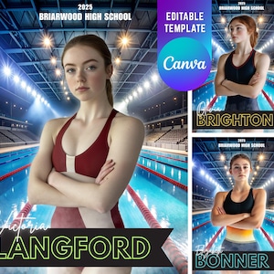 Swimming Canva Template, Senior Sports Custom Canva, Swim Editable Canva Template for Sports Poster, Card, Banner Etc.