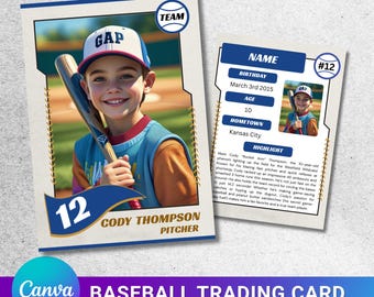 Baseball Trading Card Template, Editable Baseball Card Canva, Sports Player Trading Cards,  Printable School Team Gifts