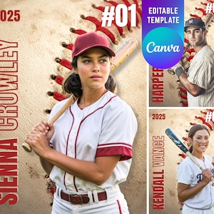 Modelo de pôster de beisebol para formandos do Canva, modelo de esportes personalizado do Canva, pôster de esportes editável do Canva para a noite dos formandos, cartões, banners etc.