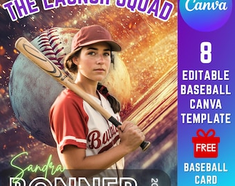 8 Canva Baseball Poster Template, Sports Canva Template, Senior Night Banner Baseball Card