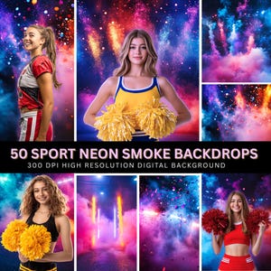 50 Sport Neon Smoke Backdrops, Smoke Background For Senior Banner, Sports Poster, School Sports, Cheer Poster, Dance Poster