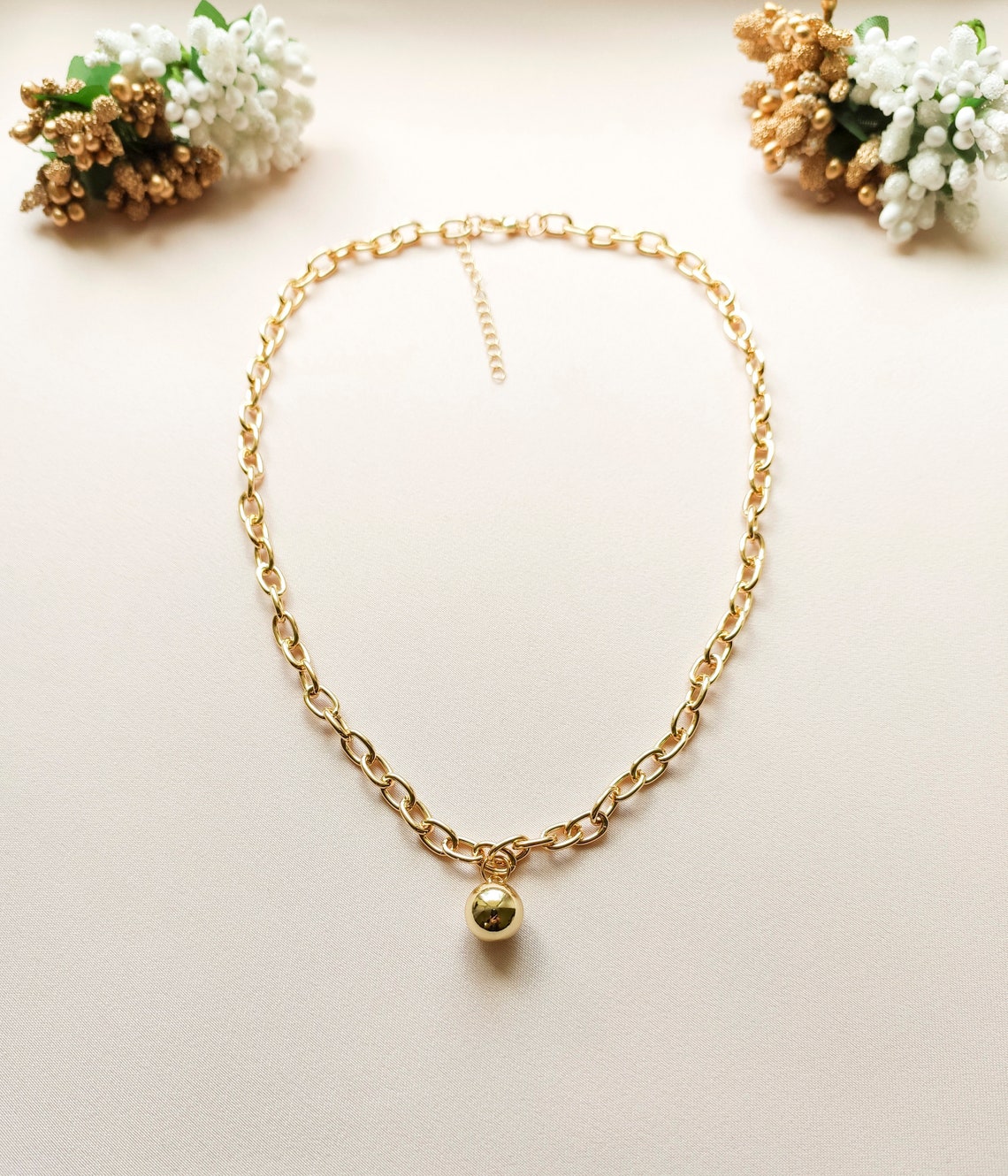 Ball pendant necklace Gold ball necklace Gold ball pendant Etsy