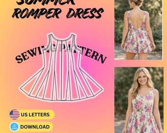 Naaipatroon zomerromperjurk, mini-jurk met bloemen, direct download, maten XS tot 5XL