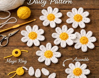 Gehaakt madeliefjegordijnpatroon | Gebloemd raamhanger voor beginners (pdf-patroon)