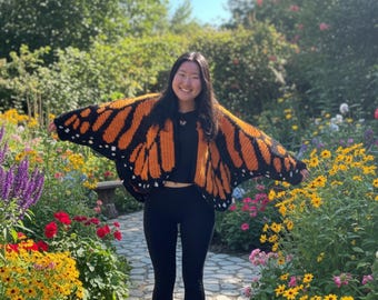 Gehaakt vest Monarchvlinder, oversized trui met vleugels (XS-2XL) Digitale pdf (Stitch Fiddle-software nodig)