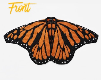 Vlindervest gehaakt monarchpatroon, oversized vleugeltrui (XS-2XL) Digitale pdf (Stitch Fiddle-software nodig)