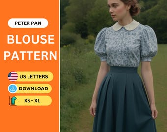 Kraagblousepatroon van Peter Pan – XS tot XL, A0/A4, Easy Digital PDF