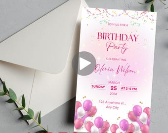 Bewerkbare sjabloon verjaardagsfeestje kinderfeestje VIDEO+PNG | Canvas, afdrukbaar (digitale download)