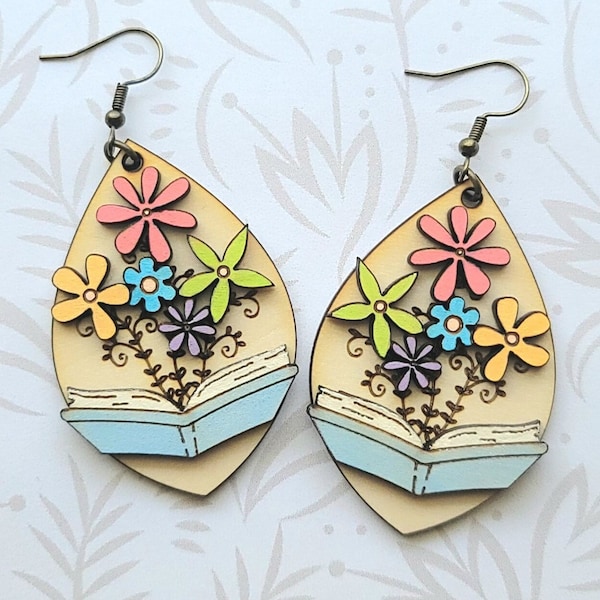 Books and Flowers Earring SVG - Glowforge Tested and Ready - SVG Only - Boho - Library - Funky File