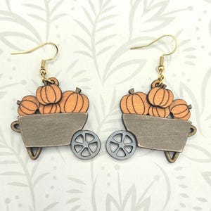 Wheel Barrow of Pumpkins Dangle Earring SVG laser file design - Glowforge Ready - SVG ONLY