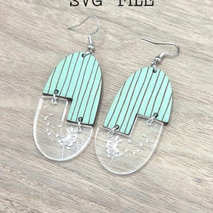 Diseño de archivo láser SVG de aretes colgantes de madera y acrílico con flores y rayas de diente de león estilo bohemio - Glowforge Ready - SOLO SVG