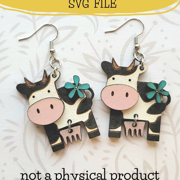 Cows with Utters Earring SVG File - Glowforge Ready - SVG Only - Retro Flower Dairy Holstein Highland Cow Milk