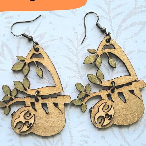 Sloth Earring SVG - Glowforge Tested - SVG Only - Boho - Rain Forest