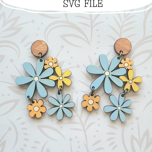 Retro Flowers Dangle Earring SVG - Glowforge Tested and Ready - SVG Only - 70s - Boho - Farmhouse - Farm - Girl