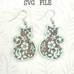 Floral fleur chat chaton boucle d'oreille conception de fichier laser SVG - Glowforge ready - SVG UNIQUEMENT - chien - cheval - chèvre