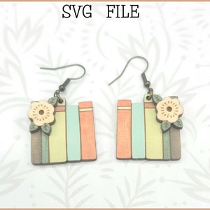 Archivo SVG para láser de libros con un pendiente colgante de flores - Glowforge Ready - SOLO SVG - biblioteca - escuela en casa - lectura
