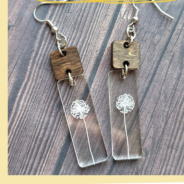 Dandelion Nature Acrylic and Wood Earring SVG - Glowforge Ready - SVG Only - Spring and Summer