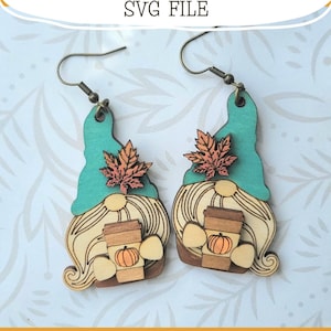 Fall Gnome with Pumpkin Spice Late Dangle Earring SVG - Glowforge Ready - SVG ONLY - Halloween