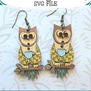 Boho Owls with Coffee Earring SVG - Glowforge Ready - SVG Only