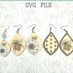 Bumble Bee-bundel met bloemen bungeloorbel SVG-laserbestandontwerp - Glowforge Ready - ALLEEN SVG-bugs