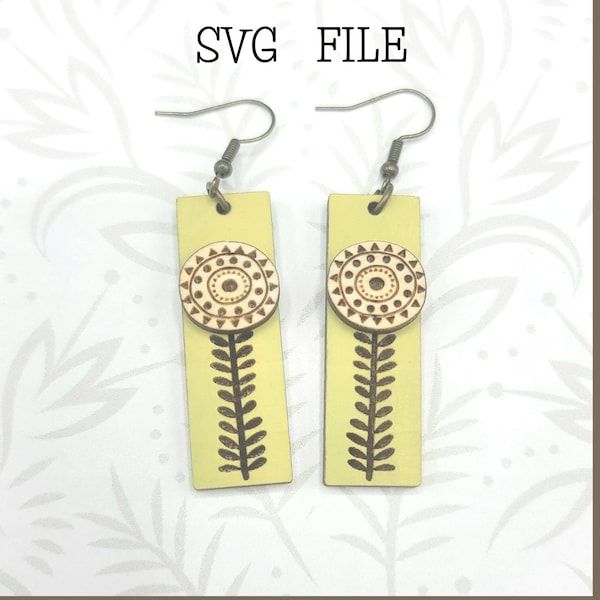 Simple Nordic Boho Funky Flower Dangle and Stud Earring SVG file - Glowforge Ready - SVG ONLY