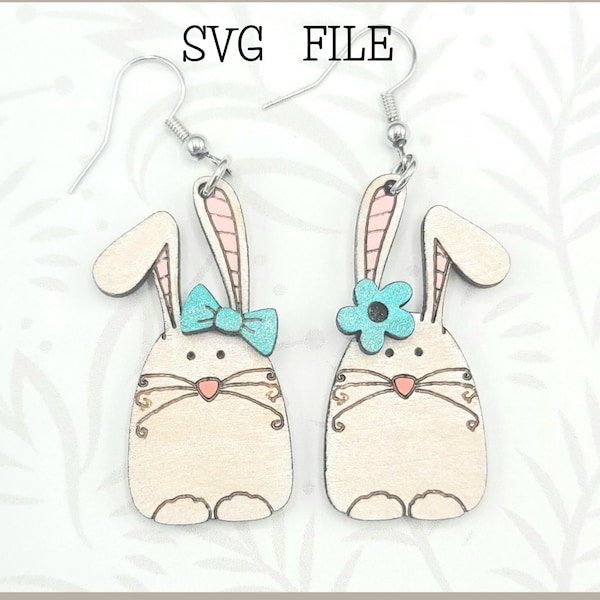 Bunny with a Bow and Flower Dangle Earring SVG File - Glowforge Ready - SVG ONLY - Easter - Egg - chicken - spring - bunnies