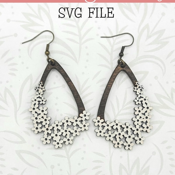 Teardrop White Flower Dangle Earring SVG file - Glowforge Ready - SVG file ONLY