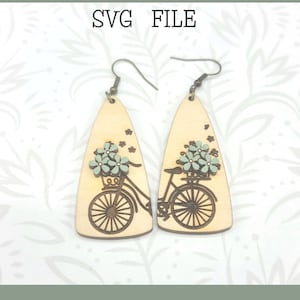 File laser SVG di biciclette e fiori Boho Dangle Earring - Glowforge Ready - SOLO SVG