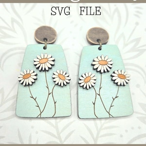 Diseño de archivo láser SVG de pendiente colgante con flor de margarita y tachuela - Glowforge Ready - SOLO SVG