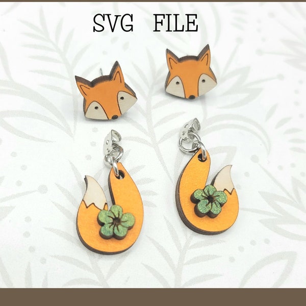 Fox Stud and Dangle Earring SVG File - Glowforge Ready - SVG ONLY - rabbit - garden - forest - racoon - animal - zoo - animal - flower leaf